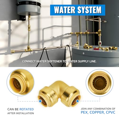 Image of SUNGATOR 3 /4 Inch Elbow, Push-to-Connect Plumbing Fittings, Brass, 2 Pack | 90-Degree Elbow, for Pex Pipe, Copper, CPVC, PE-RT, with 1 Disconnect Clip
