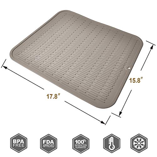 Extra Large Silicone Trivet Heat Resistant Mat 18'' X 16'' Dish Drying Mats Kitchen Counter Rack Sink Drainer Pad Hot Pot Trivet Dishwasher Safe (Brown) #TOP1