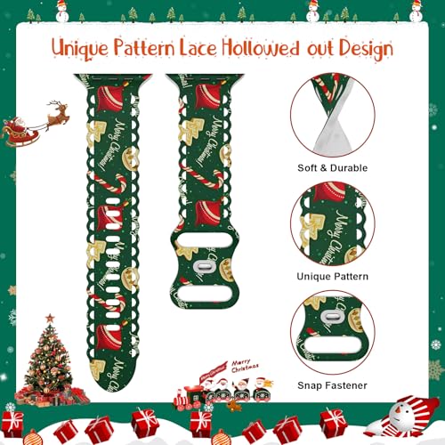 Image of Compatible with Apple Watch Band 41mm 40mm 38mm 49mm 45mm 44mm 42mm Women Girl, Christmas Hollow Soft Silicone Sports Strap For iWatch Ultra SE Series 10 9 8 7 6 5 4 3 2, Gifts-42