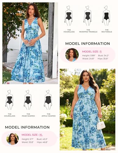 Image of GRACE KARIN Women's Summer Sleeveless Floral Maxi Dress V Neck Formal Wedding Guest Dress A Line Beach Vacation Clothes