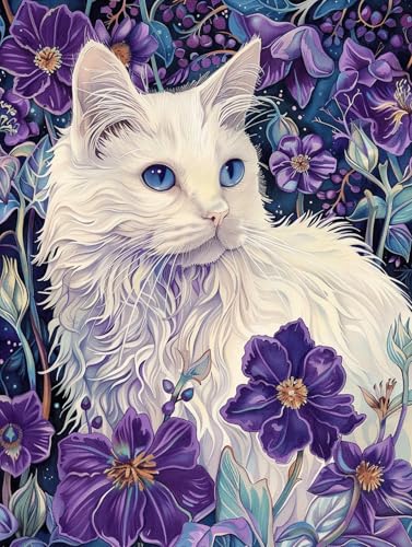 Broderie de perles fleurs et chats 50x60cm pour débuter le point de croix facilement