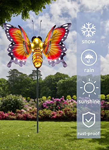 Morestar Solar Garden Lights Outdoor Decor,Metal Large Solar Butterfly Yard Art Decor,Waterproof Solar Decorative Stakes Lights,Gardening Gifts For Women Mom Patio (Wings Do Not Light Up) #TOP6