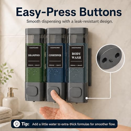 Shampoo and Conditioner Dispenser – Wall-Mounted Shower Soap Dispenser, No-Drill Installation, Lockable, 900 ml Capacity,for Bathroom & Hotel or Airbnb (Gun Gray, 3-Pack) by Aeakey - Used condition - Image 3