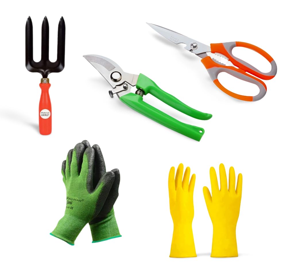 FADMAN Home Gardening Tool KIT (Garden Fork, Gloves-I, German Pruner, Scissor, Gloves-N)