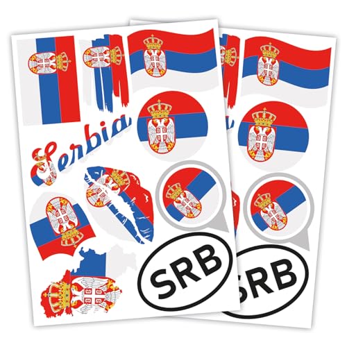 Finest Folia Lot de 2 autocollants format A4 - Motif drapeau de pays pour voiture et moto - Autocollants - Résistants aux intempéries, R217 (50 Serbie)