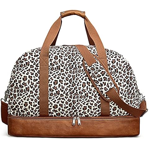 S-ZONE Uniex 60L Weekender Reisetasche Canvas Tasche Übergröße Carry On Duffel Bag Übernachtung Travel Bag mit PU-Lederband und Schuhfach Cover
