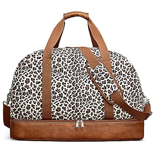 S-ZONE 60 L weekendväska för kvinnor män stor resa handbagage helg övernattning duffel med skofack, Leopard, XX-L