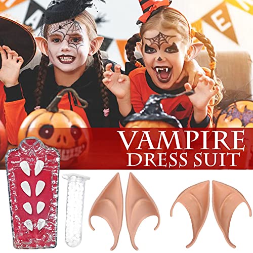Interesty Dentes de vampiro,orelhas de elfo, fantasia de cosplay de vampiro de Halloween com cola de