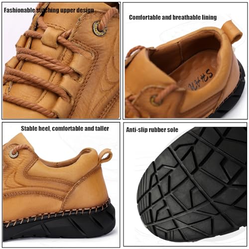 Men's Hand-Stitched Lace-up Leather Hiking Chukka Boot,Casual Outdoor Non-Slip Waterproof Sneakers Fashionable Walking Driving Shoes Comfortable for Work Office Dress Shoes2