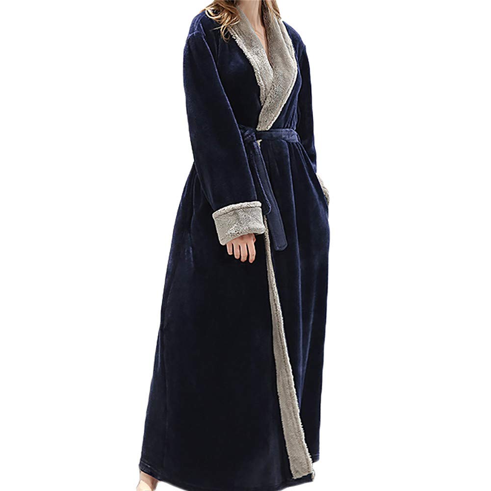 Accappatoio Da Donna Uomo In Morbido Pile Vestaglia Lunga Donna In Pile Con Cintura Accappatoio Flanella Invernale,Marina Militare,XL - copertina