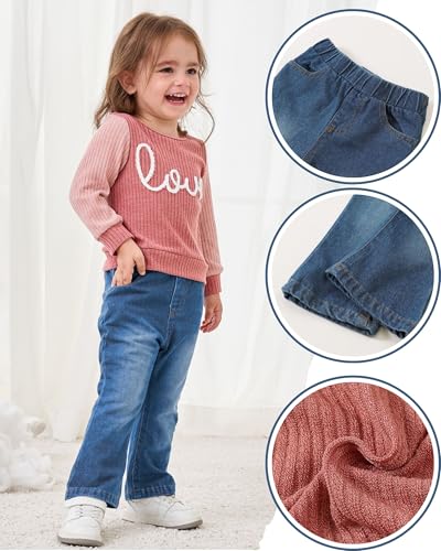 Image of Baby Toddler Girl Clothes Outfits Kids Sweatshirt Jeans Set Denim Pants Little Girls Clothes Toddler Outfit for Girls