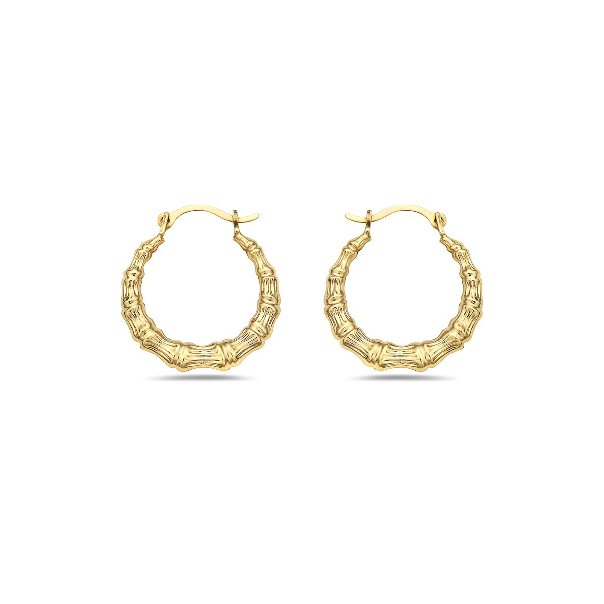 14K Solid Gold Bamboo Style French Lock Hoop Earrings - Jewelry for Women/Girls - Small Hoop Earring