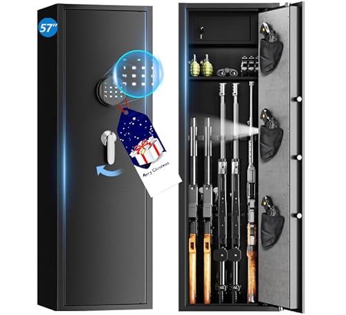 Karuikev 4-5 Large Gun Safes for Home Rifle and Pistols (with/Without Scope), 57" Long Rifle Safes for Home,Gun Cabinets with Electronic Digital Keypad, Adjustable Pistol Rack, Removable Shelf