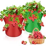 Teamkio 2 Pack Strawberry Grow Bags Strawberry Planter Vegetable Plant Grow Bags with Window Flap and Strap Handles Breathable Garden Planting Growing Bags for Garden Strawberries, Herbs, Flowers