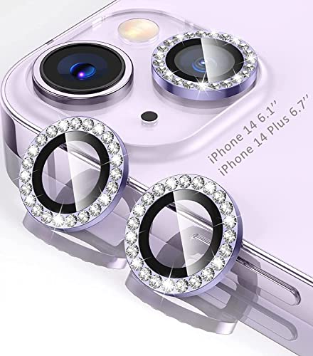 Image of Diamond Camera Lens Protector for iPhone 14 /14 Plus | Metal Ring Lens Guard | Scratch Resistant | HD Clear | Easy Install | Shock & Dust Protection Purple Diamond
