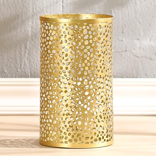 Basurero metálico dorado cilíndrico de 7x12 pulgadas