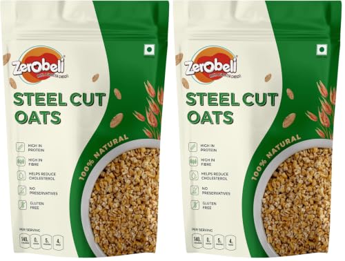 Image of Zerobeli Steel Cut Oats 1kg | 100% Wholegrain | High Protein & Fibre | Low Glycemic Index | Supports Weight Management & Gut Health | Gluten-Free (Pack of 2)