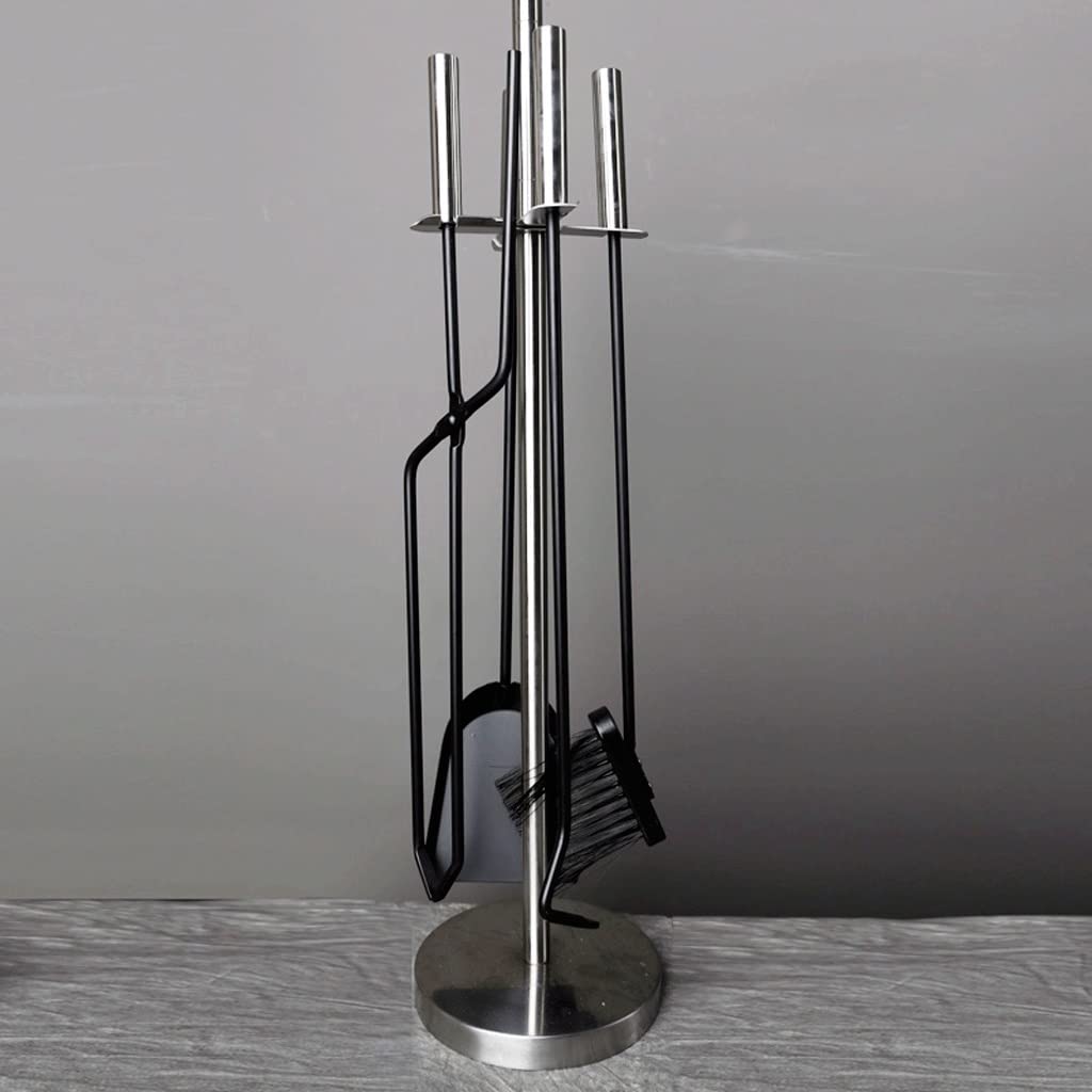 Attrezzi per camino Attrezzi per camino Set da 5 pezzi, braciere in ferro battuto, attizzatoio, porta legna per stufa a legna, set di mensole e base per la decorazione d'interni Attrezzi per camino S