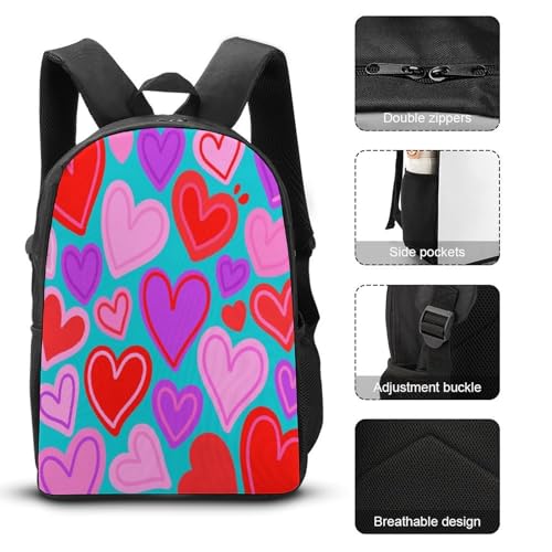 Love 3pcs Lightweight Travel Backpack Printed Backpack With Lunch Pack Storage Box Case3