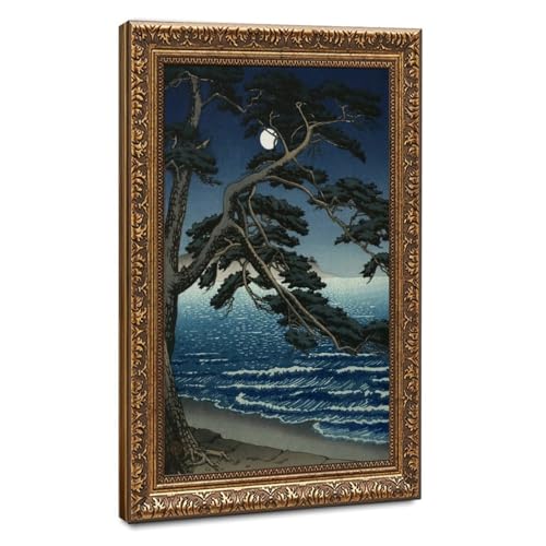 Impression sur toile Moon at Enoshima Beach Kawase Hasui tableau cadre bois