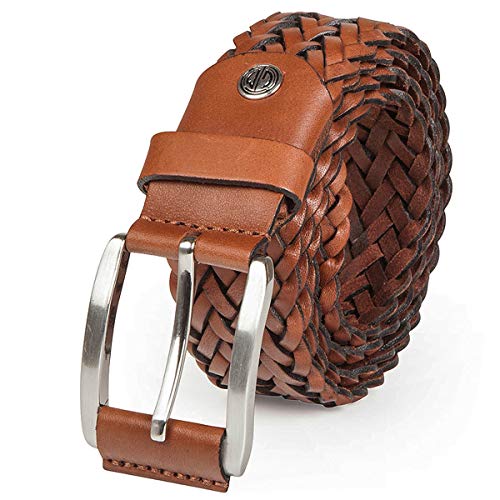 LINDENMANN Flechtgürtel Herren Vollledergürtel aus Vollrindleder, 35 mm breit, Gürtel, Ledergürtel, Flecht-Ledergürtel, cognac