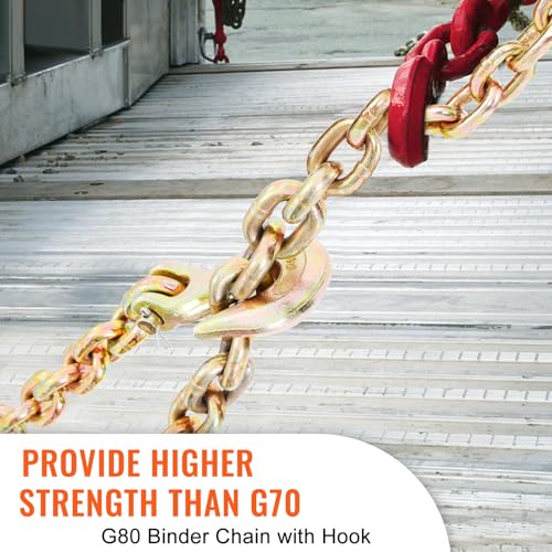 Happybuy Transport Binder Chain, 4900lbs Working Load Limit, 5/16''x20' G80 Tow Chain Tie Down with Grab Hooks, DOT Certified, Galvanized Manganese Steel, 2-Pack