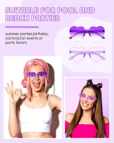 CHENGU 20 Pairs Heart Shape Sunglasses Rimless Heart Glasses Transparent Candy Color Bachelorette Sunglasses Colorful Frameless Glasses Mixed Colors Love Eyewear for Women Cosplay Party Favors4