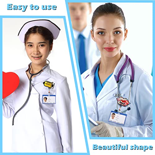 4 Pieces Nurse Retractable Badge Reel Glitter Nurse Id Badge Holder Syringe Nurse Retractable Badge Reel Holder With Alligator Clip Retractable Cord For Office Nurses Doctors (Lip And Smile) #TOP5