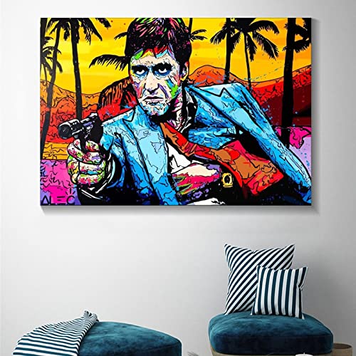 Hhgaoart Godfather Scarface Movie Poster Tony Montana Paintings On Canvas Modern Art Decorative Wall Pictures Home Decoration No Framed (16X24Inch,Scarface Graffiti Canvas Art) #TOP4