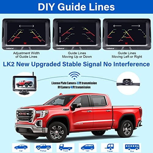 Leekooluu Wireless Backup Camera 5 Inch Rear View Monitor Kit Hd 1080P Bluetooth Reverse Cameras For Truck Car Van Camper Two Channels Waterproof Night Vision Diy Parking Guide Lines Lk2 #TOP2