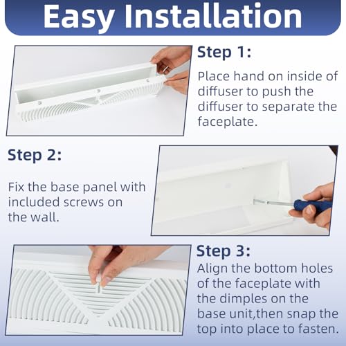 15 inch Baseboard Register Vent,Baseboard Vent Cover Diffusers Fits 15” Duct, White Baseboard Diffusers Heater Vent for Floor Wall with Adjust Lever and 3 Ways Maximum Air Flow