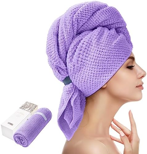 YFONG X-Large Microfiber Hair Towel Wrap for Women, Soft Hair Drying Towel with Elastic Band, Fast Drying Hair Turbans for Wet Curly Long Hair, Microfiber Towel for Hair Anti Frizz 30" X 40" (Purple)