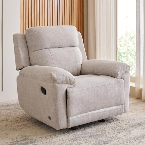 Image of Home Centre | Lambert | Rocking Recliner | Fabric | Solid Wood | 1 Seater Recliners | Beige | 1 Year Warranty