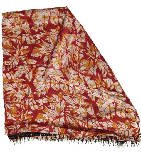 Image of Dupatta for Women | Autumn Leaf Print | Red and Mustard Yellow