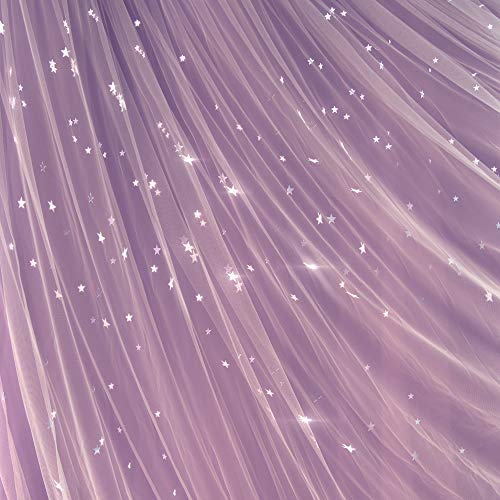 Best Home Fashion Set Of 2 Tulle Overlay Star Cut Out Silver Grommet Curtains For Bedroom, Living Room, Kids Room, Sun Blocking Thermal Insulated Blackout Window Curtains (52" W X 84" L, Lavender) #TOP6