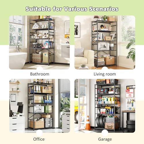 Image of DurayLoly Storage Shelves 5 Tier Capacity,Metaling Shelving with Hooks,Heavy Duty Garage Shelves Unit with Leveling Feet,Wire Shelving for Pantry,Kitchen and Closet,23.6 inch W x 13.8 inch D x 72.4 inch H,500lbs