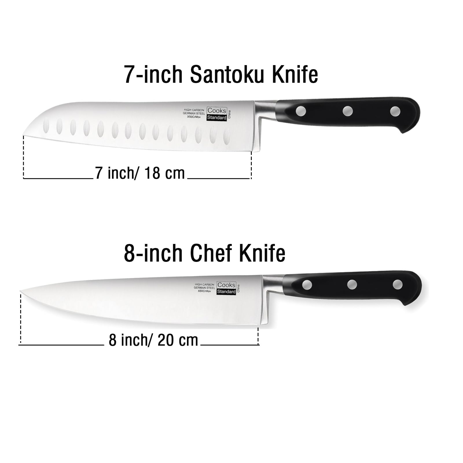 Cooks Standard Classic Cutlery, High Carbon Stainless Steel Knives Set, 8" Chef's Knife and 7" Santoku Knife, Ergonomic Handle, 2-Piece — Amazon image 2