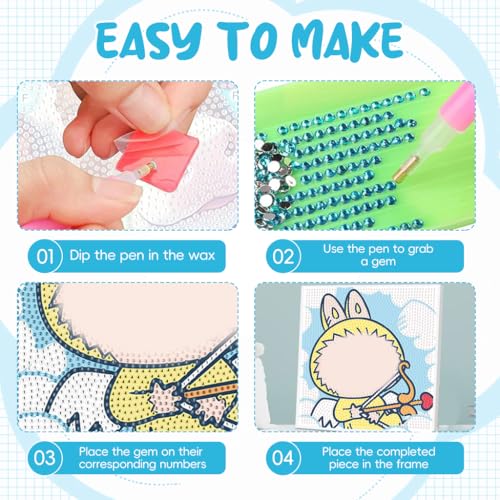Image of PATPAT 20x20CM DIY Cartoon Diamond Painting Kit for Kids & Adults, Wooden Framed DIY Diamond Paint Cute Angel Desk Decoration, All Tools and Accessories Included