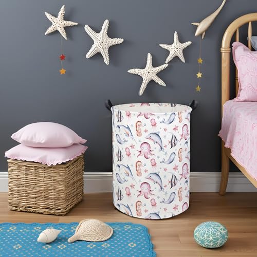 Image of Baby Laundry Basket Baby Hamper for Nursery Girl Kids Ocean Hamper Cute Storage Bin Organizer Pink Room Decor for Home(Pink Ocean)