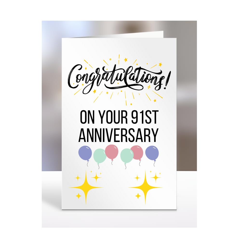 91st anniversary card, for him, wedding, couple, husband, her, wife, gifts for men, women, presents, couples, traditional, them, from, congratulations on your 91 years, A5-73_92