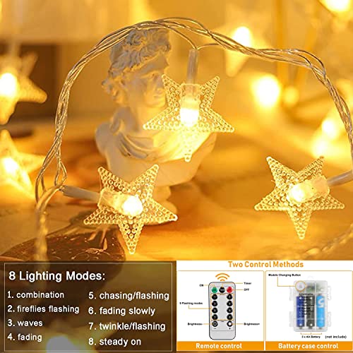 Yotelim Star String Lights Battery Operated，Water Proof 33Ft 100 Led Fairy Christmas Lights 8 Modes With Remote Control , For Home, Party, Wedding, Garden Decoration Warm White #TOP1