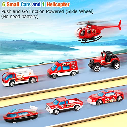 Xasla 31” Fire Station & 16” Fire Truck W/Siren Sound, Light, Water Pump, 6 Mini Toy Cars & 1 Helicopter, Birthday Fire Toy For Kids Toddlers 3 4 5 & Up #TOP2