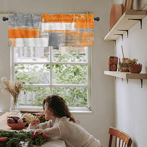 Valance Curtain For Kitchen, Burnt Orange And Grey Modern Art Artwork Fall Window Valance For Living Room Scroll,Rod Pocket Valances For Bedroom Decor,Window Treatment Valance 1 Panel 18" X 54" #TOP4