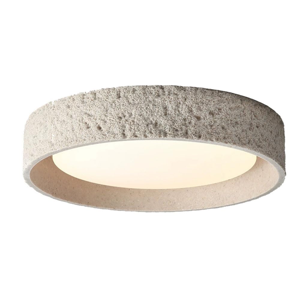 LYMSXAZOU Travertine Round Ceiling Light Flush Mount Stone Vintage Lamp with Acrylic Lampshade Japanese Wabi-sabi Style Bedroom LED 3CCT Fixtures for Entryway Kitchen Hallway - 13.7 Inch