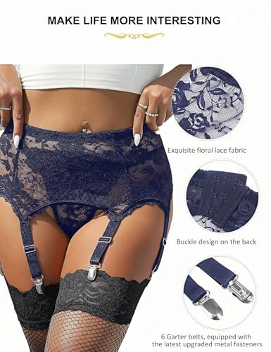 Image of ohyeah 6-Strap Easy Clip Lace Garter Belt for Thigh Highs Stockings Suspender Garter Belts Plus Size Garters Lingerie XS-4XL