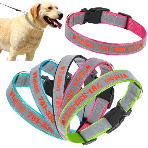 Reflektierendes personalisiertes Hundehalsband, individuell Besticktes ID-Halsband mit Kosename/Telefonnummer, verstellbares Hundehalsband mit Schnellverschluss, 3 Größen für Welpen und Hunde