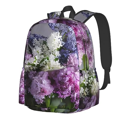 Sac à dos imperméable et léger à motif floral noir avec grande capacité de rangement uni