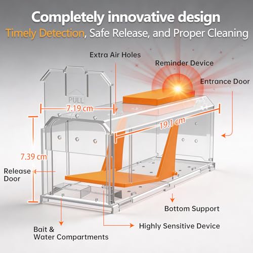 Lebendfalle Maus mit Signallicht, 2er Set Große Mausefalle Lebend mit Hochsensibler Auslösemechanismus, Lebendfalle Ratte Berührungsfreie Freigabe, Mäusefalle Lebend für Innen und Außen