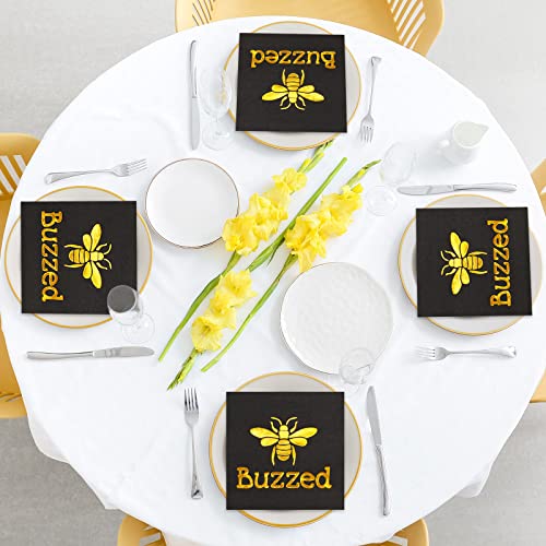 Whaline 80Pcs Buzzed Bee Cocktail Beverage Napkins 5 X 5 Inch Gold Foil Bee Disposable Paper Napkins Decorative Dessert Dinner Hand Napkin For Bee Day Party Gathering Supplies Tableware Decor #TOP6