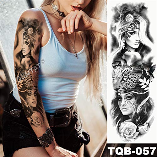 3pcsBig Brazo Manga Tatuaje japonés Ola Impermeable Tatuaje Pegatinas Lirio Pavo Real Macho Entero Tigre Zorro Tatuaje